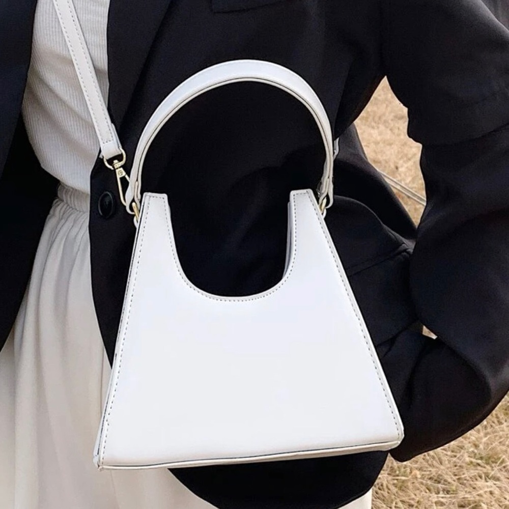 NWOT Faux Leather White Adjustable Mini Minimalist Satchel Bag with Top Handle